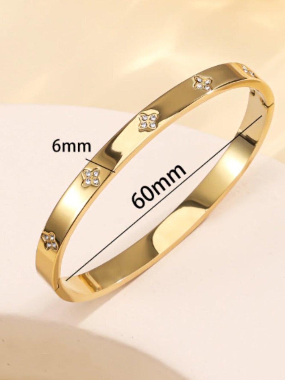 Clover Gold Bangle Bracelet - Zirconia Accents ✨